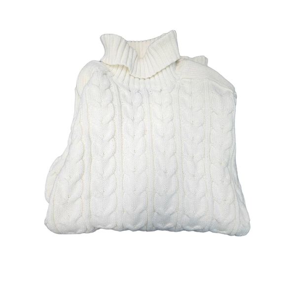 Xray Jeans Off White Cableknit Turtleneck Sweater Large Chunky Fall Winter Cream - Picture 7 of 11